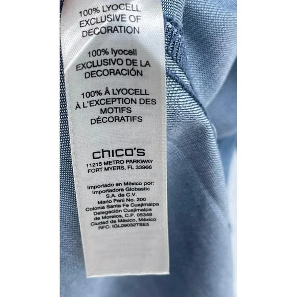 Chicos Womens Long Sleeve High Low Asymmetrical Denim Blue Top Sz 3 - Picture 9 of 11
